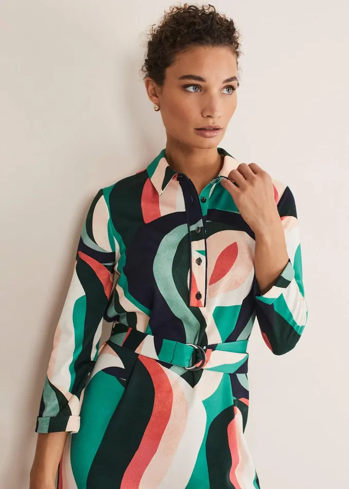 Women Phase Eight Day Dresses Beth Swirl Belted Shift Dress Greenmulti