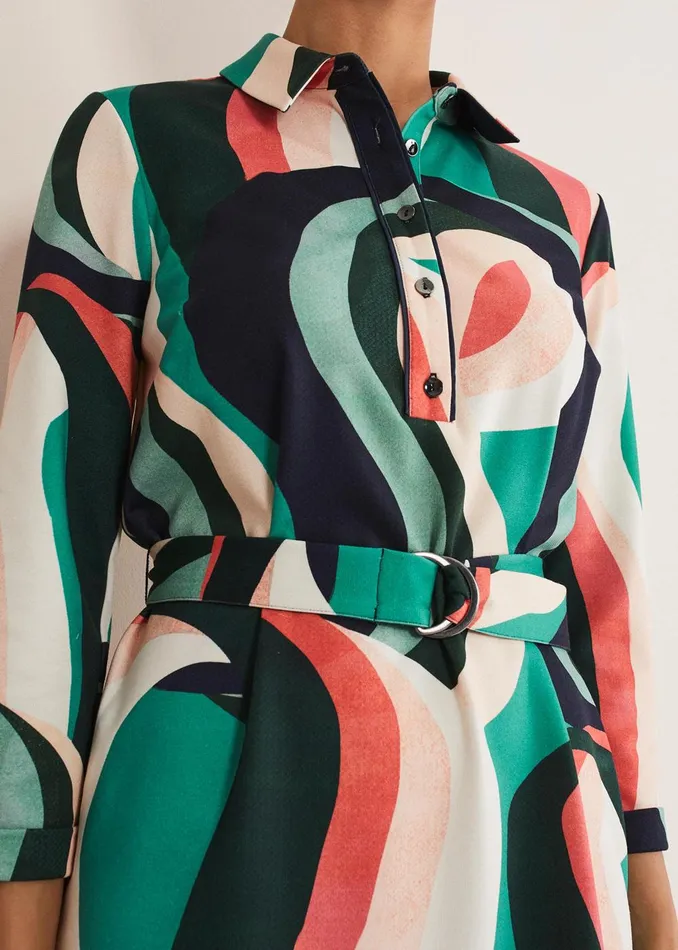 Women Phase Eight Day Dresses Beth Swirl Belted Shift Dress Greenmulti