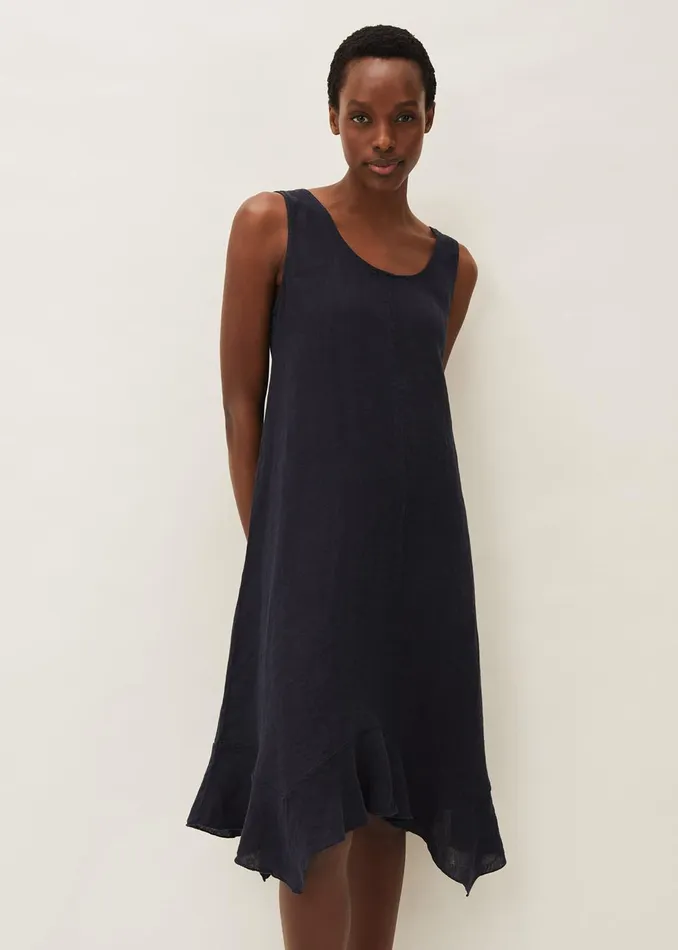 Women Phase Eight Day Dresses Beverly Linen Swing Dress Navy