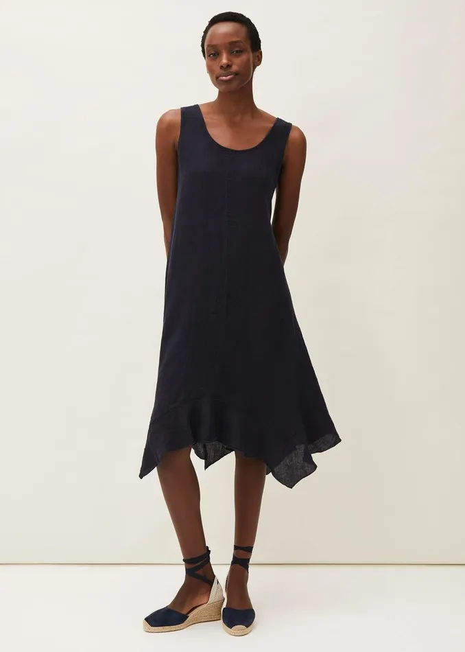 Women Phase Eight Day Dresses Beverly Linen Swing Dress Navy