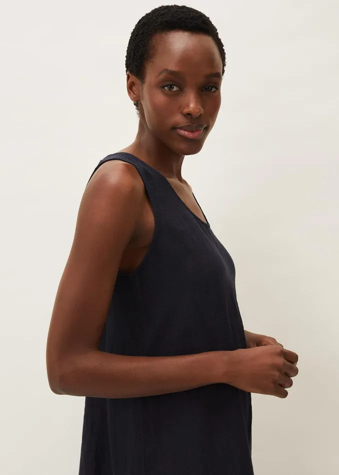 Women Phase Eight Day Dresses Beverly Linen Swing Dress Navy