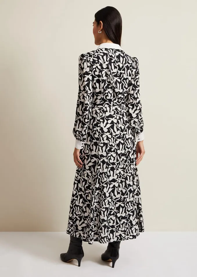 Women Phase Eight Day Dresses Bonnie Black Bow Shirt Midi Dress Blackivory