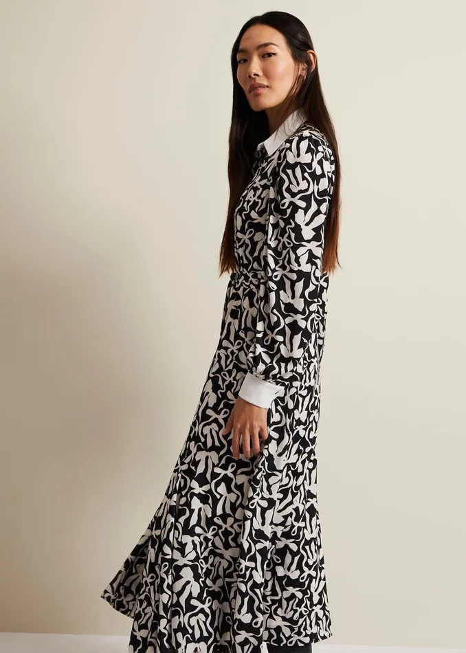 Women Phase Eight Day Dresses Bonnie Black Bow Shirt Midi Dress Blackivory