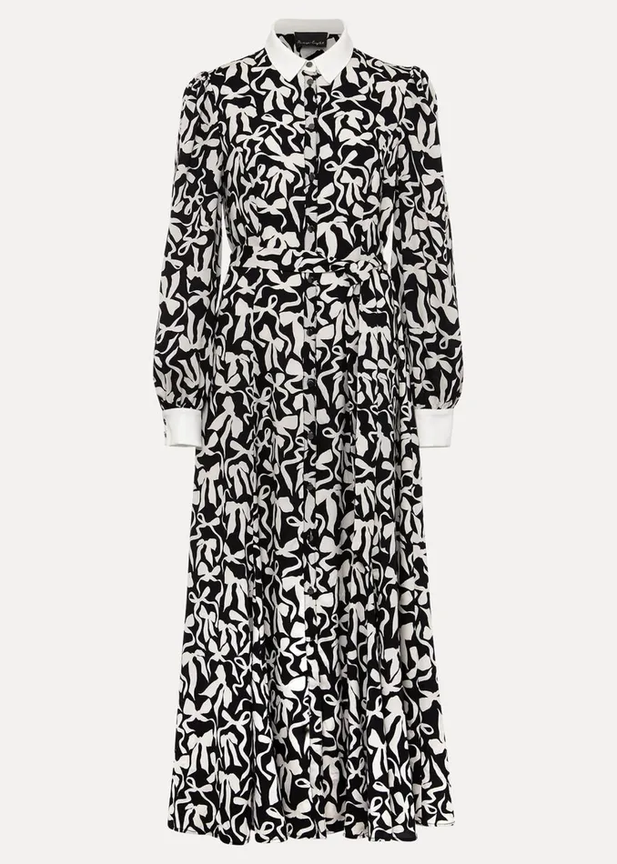 Women Phase Eight Day Dresses Bonnie Black Bow Shirt Midi Dress Blackivory