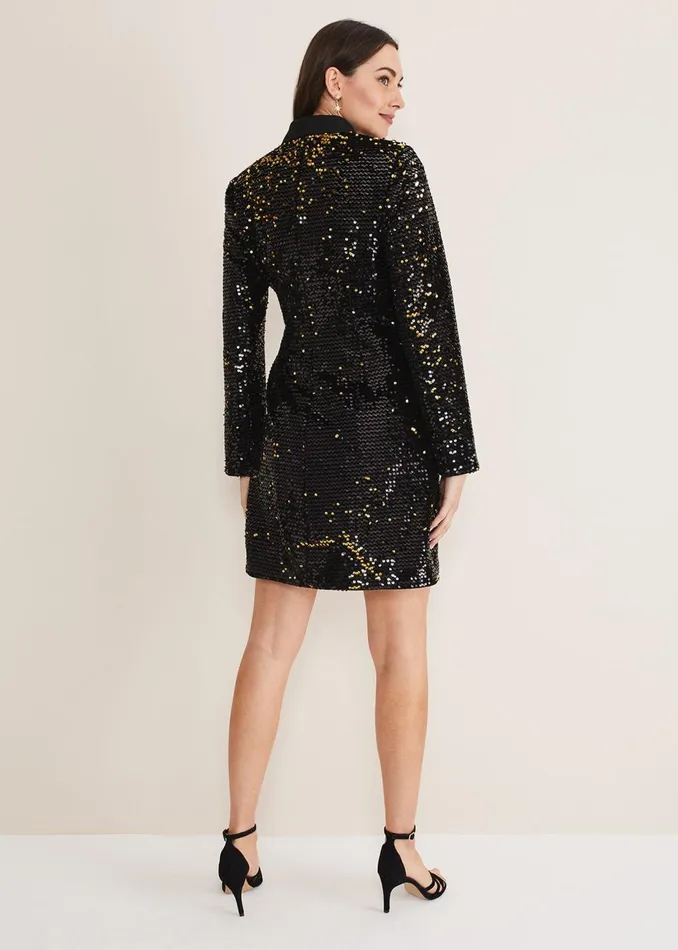 Women Phase Eight Day Dresses Brea Wrap Tuxe Sequin Dress Goldmulti