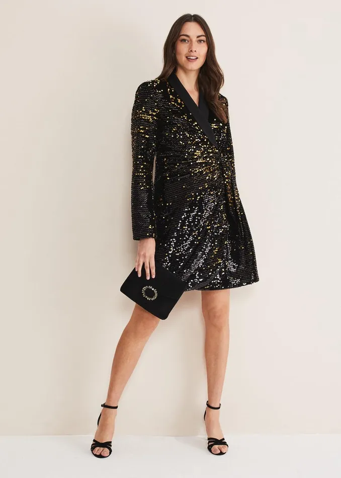 Women Phase Eight Day Dresses Brea Wrap Tuxe Sequin Dress Goldmulti