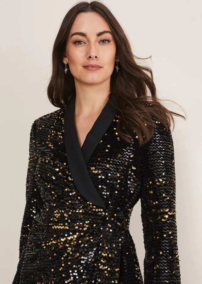 Women Phase Eight Day Dresses Brea Wrap Tuxe Sequin Dress Goldmulti