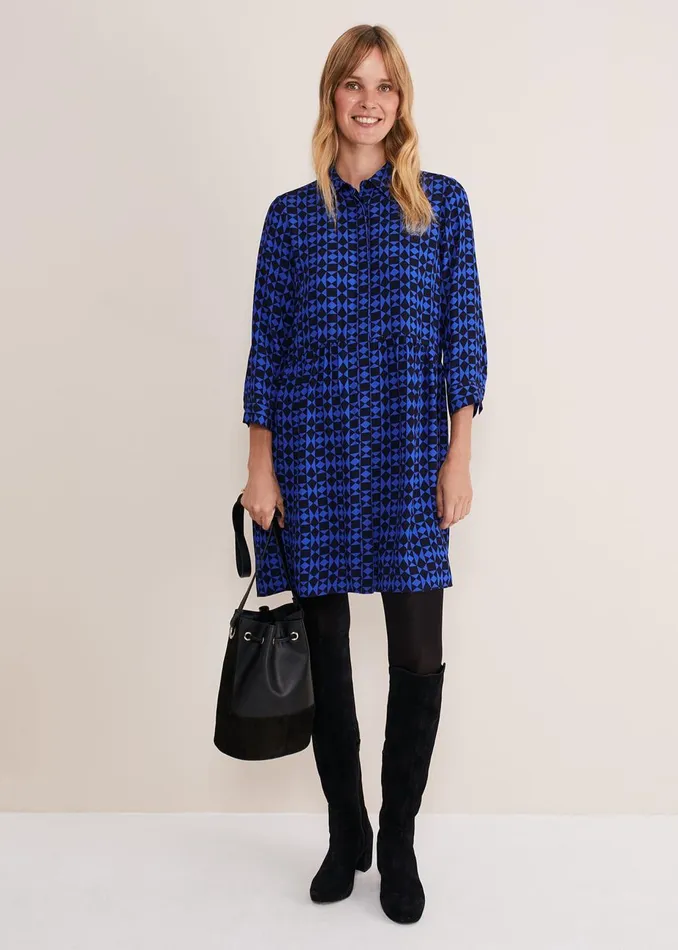Women Phase Eight Day Dresses Bregitta Geo Swingdress Blackblue