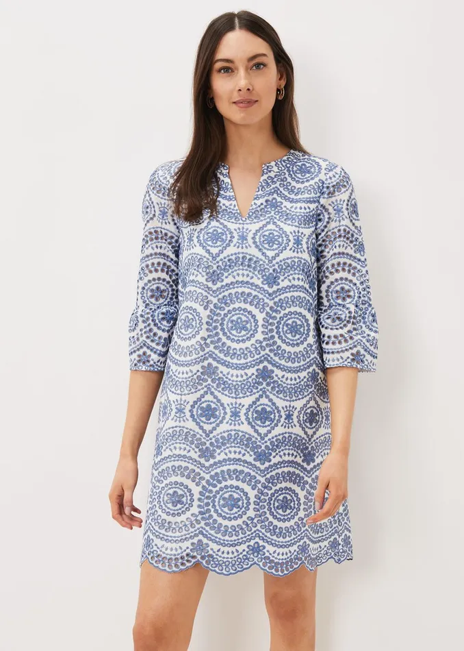 Women Phase Eight Day Dresses Brianne Broderie Shift Dress Bluewhite