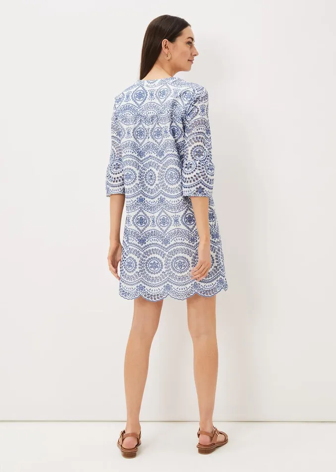 Women Phase Eight Day Dresses Brianne Broderie Shift Dress Bluewhite
