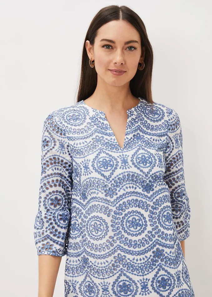 Women Phase Eight Day Dresses Brianne Broderie Shift Dress Bluewhite