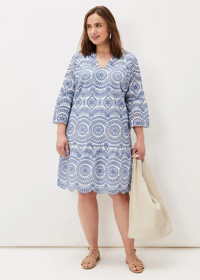 Women Phase Eight Day Dresses Brianne Broderie Shift Dress Bluewhite