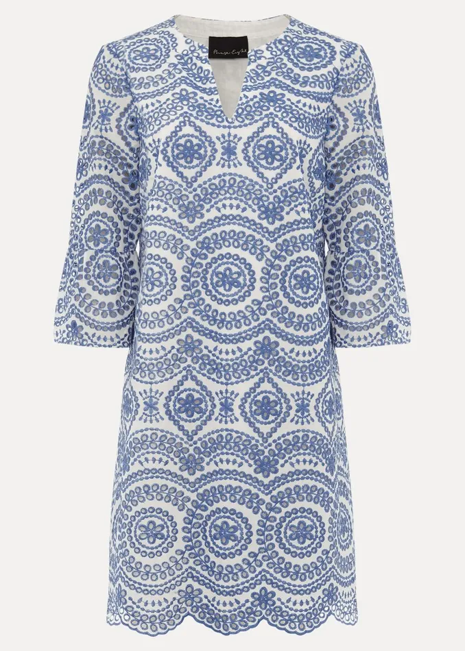 Women Phase Eight Day Dresses Brianne Broderie Shift Dress Bluewhite