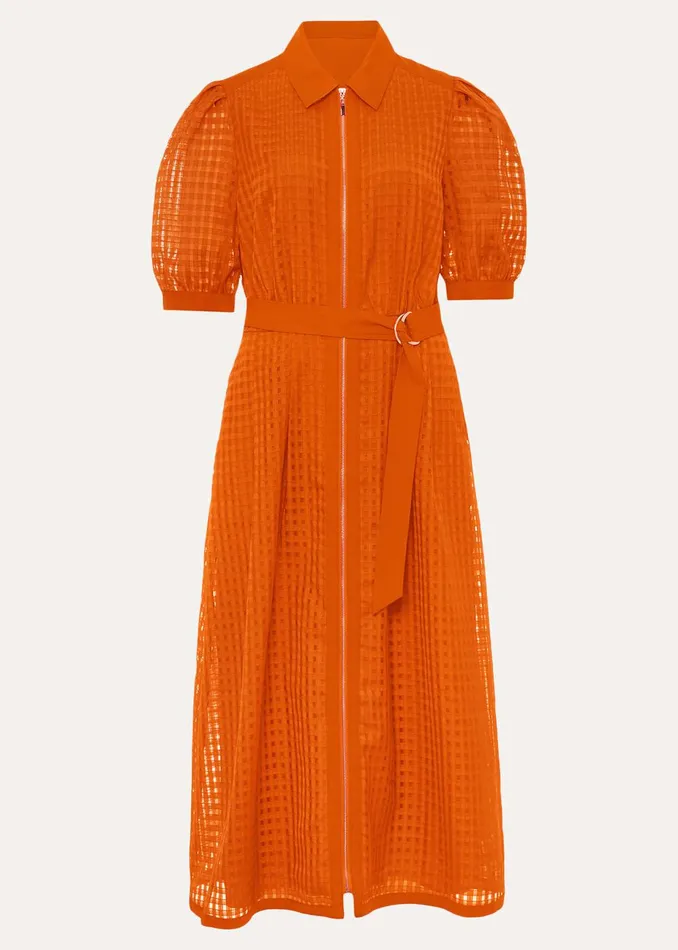 Women Phase Eight Day Dresses Carey Orange Checked Textured Midi Dress Orange