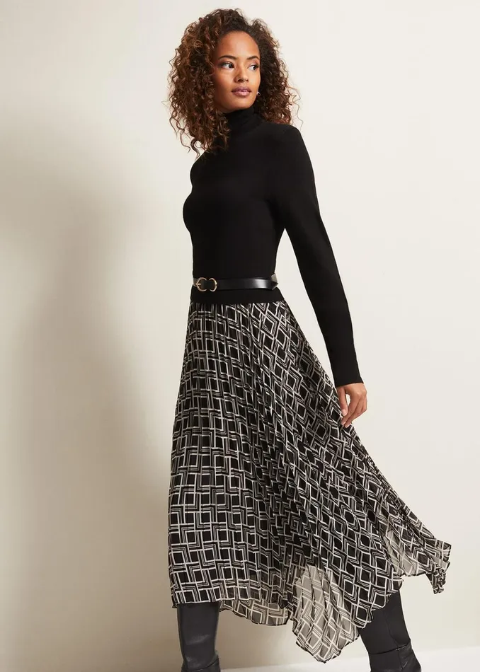Women Phase Eight Day Dresses Carle Fine Knit Geometric Dress Multicoloured