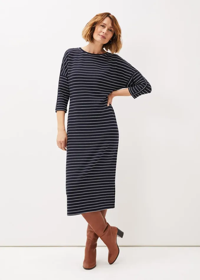 Women Phase Eight Day Dresses Cecile Stripe Midi Jersey Dress Navyivory