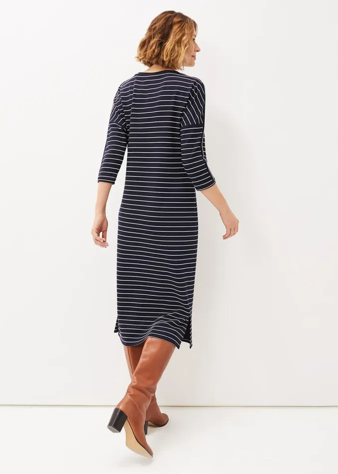 Women Phase Eight Day Dresses Cecile Stripe Midi Jersey Dress Navyivory