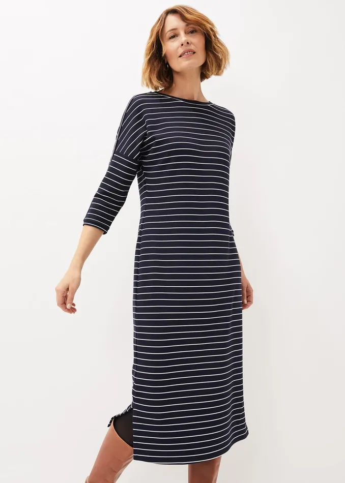 Women Phase Eight Day Dresses Cecile Stripe Midi Jersey Dress Navyivory