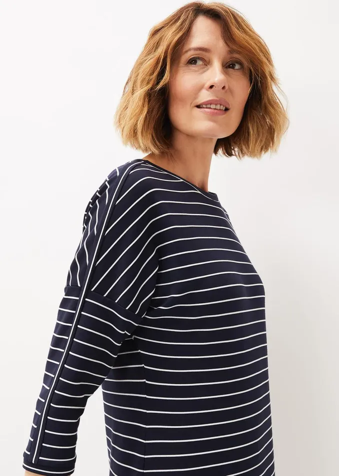 Women Phase Eight Day Dresses Cecile Stripe Midi Jersey Dress Navyivory