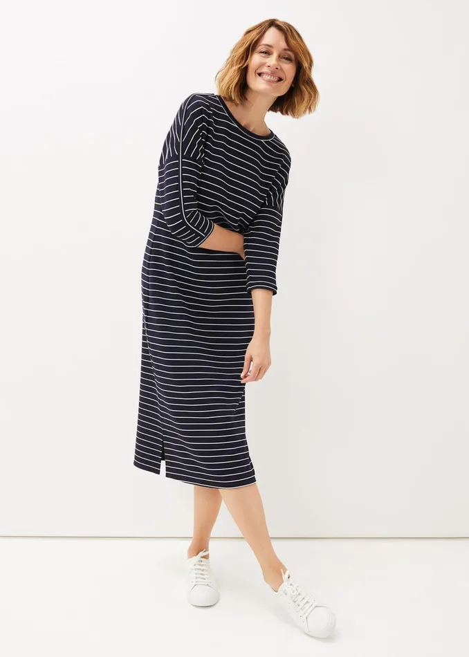 Women Phase Eight Day Dresses Cecile Stripe Midi Jersey Dress Navyivory