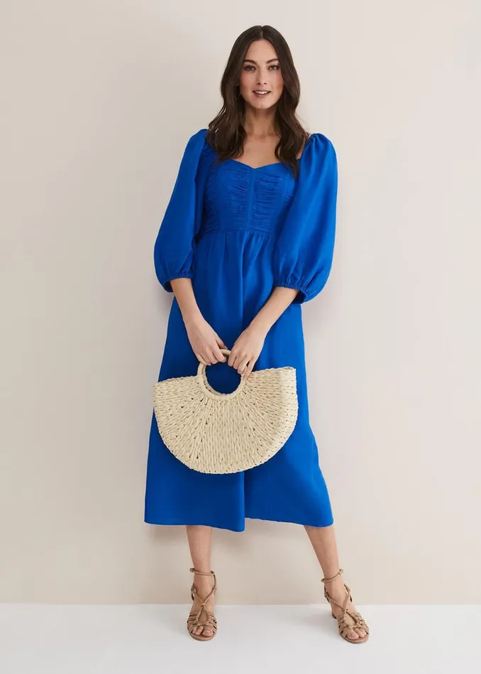 Women Phase Eight Day Dresses Celila Linen Midi Dress Blue