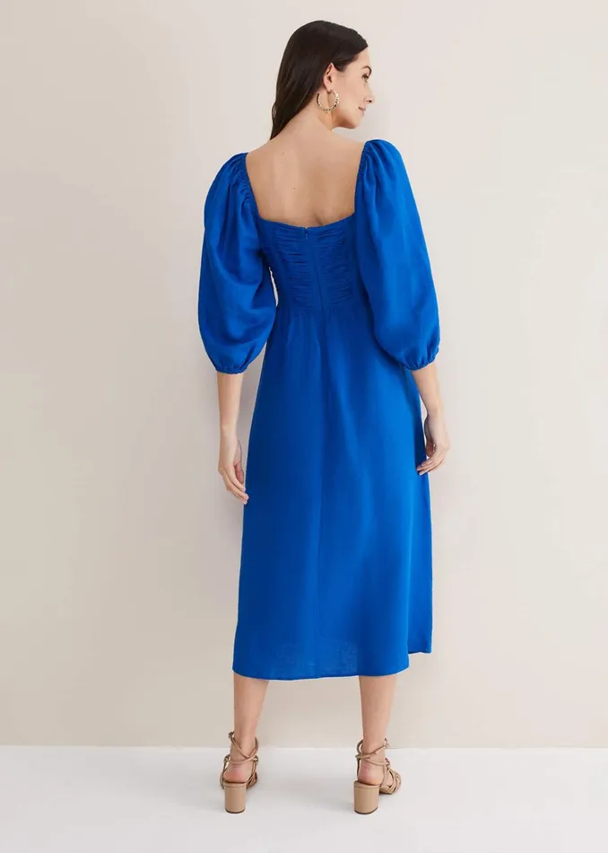 Women Phase Eight Day Dresses Celila Linen Midi Dress Blue