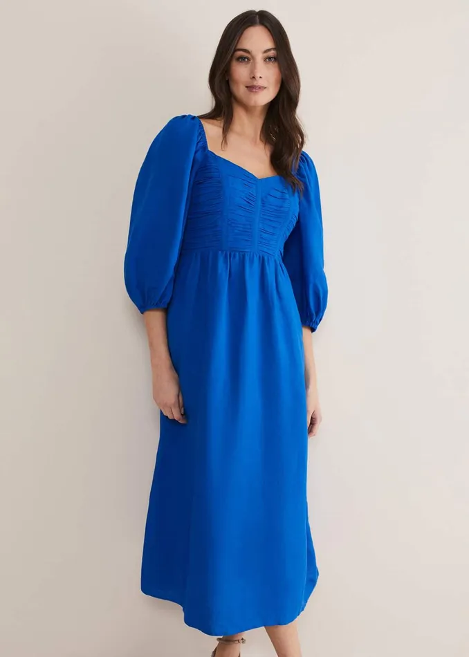 Women Phase Eight Day Dresses Celila Linen Midi Dress Blue