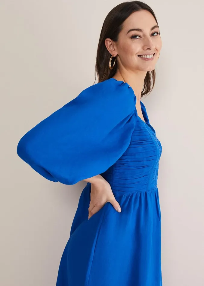 Women Phase Eight Day Dresses Celila Linen Midi Dress Blue