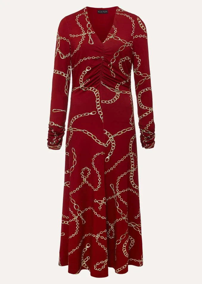 Women Phase Eight Day Dresses Cheska Chain Print Ruched Midi Dress Dark Red