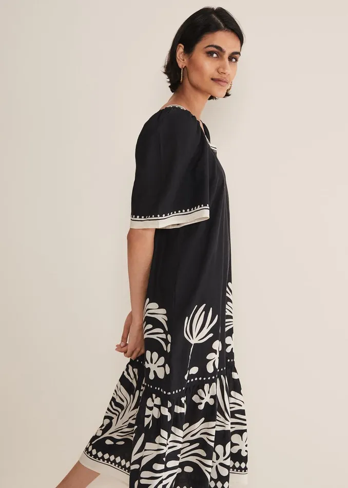 Women Phase Eight Day Dresses Claria Linen Midi Dress Blackivory