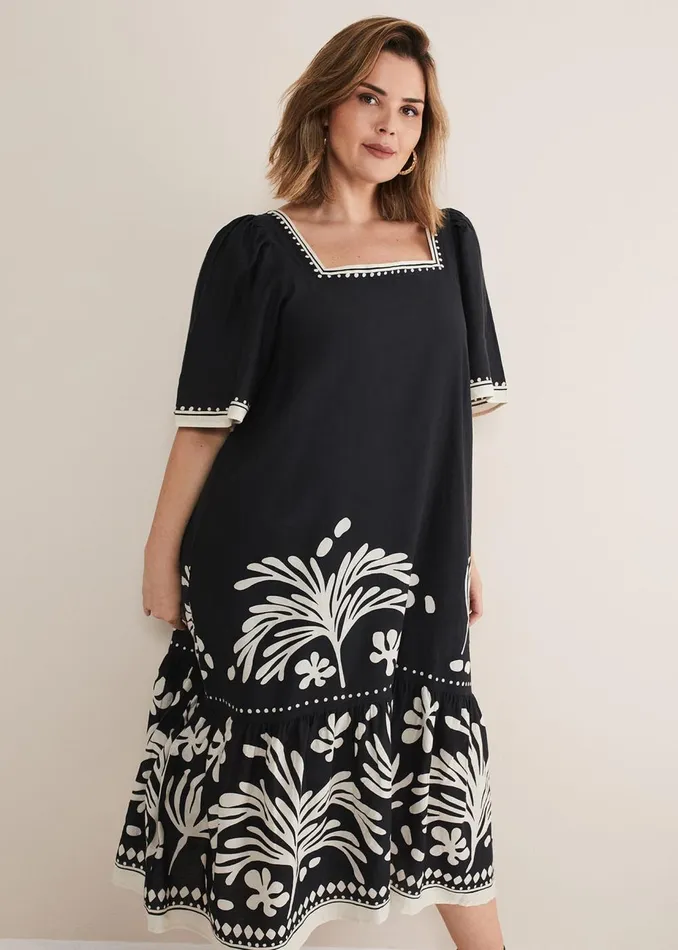 Women Phase Eight Day Dresses Claria Linen Midi Dress Blackivory