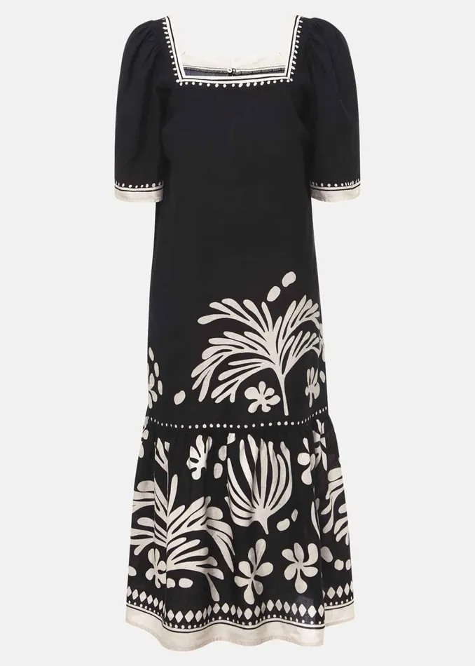 Women Phase Eight Day Dresses Claria Linen Midi Dress Blackivory