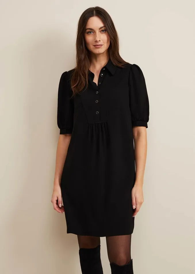 Women Phase Eight Day Dresses Claudia Button Swing Mini Dress Black