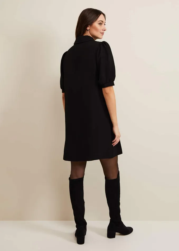 Women Phase Eight Day Dresses Claudia Button Swing Mini Dress Black