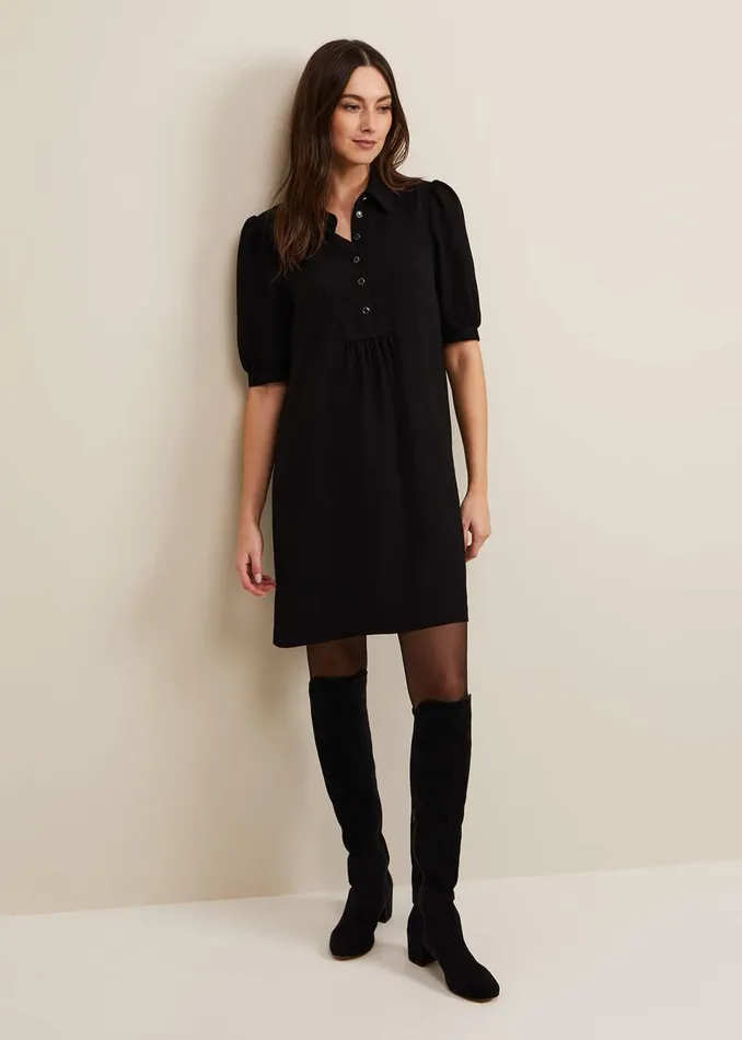Women Phase Eight Day Dresses Claudia Button Swing Mini Dress Black