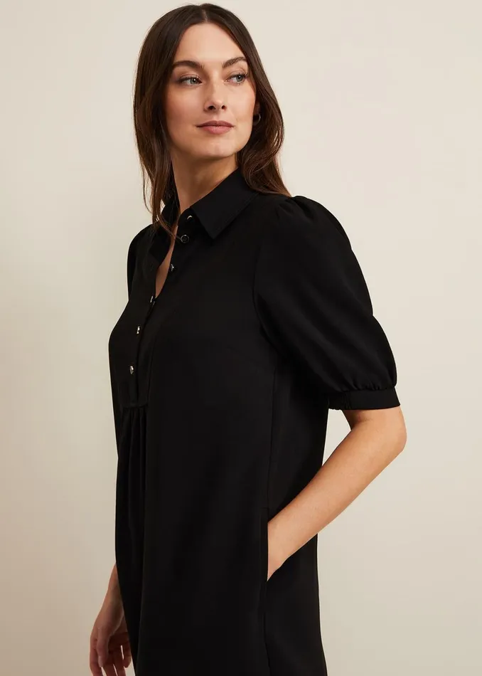 Women Phase Eight Day Dresses Claudia Button Swing Mini Dress Black