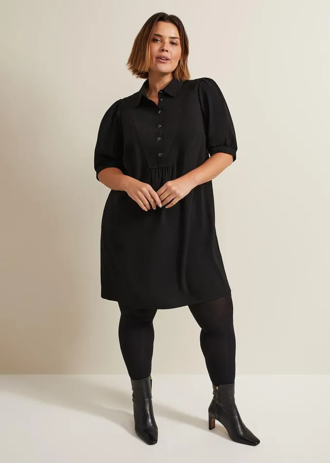Women Phase Eight Day Dresses Claudia Button Swing Mini Dress Black