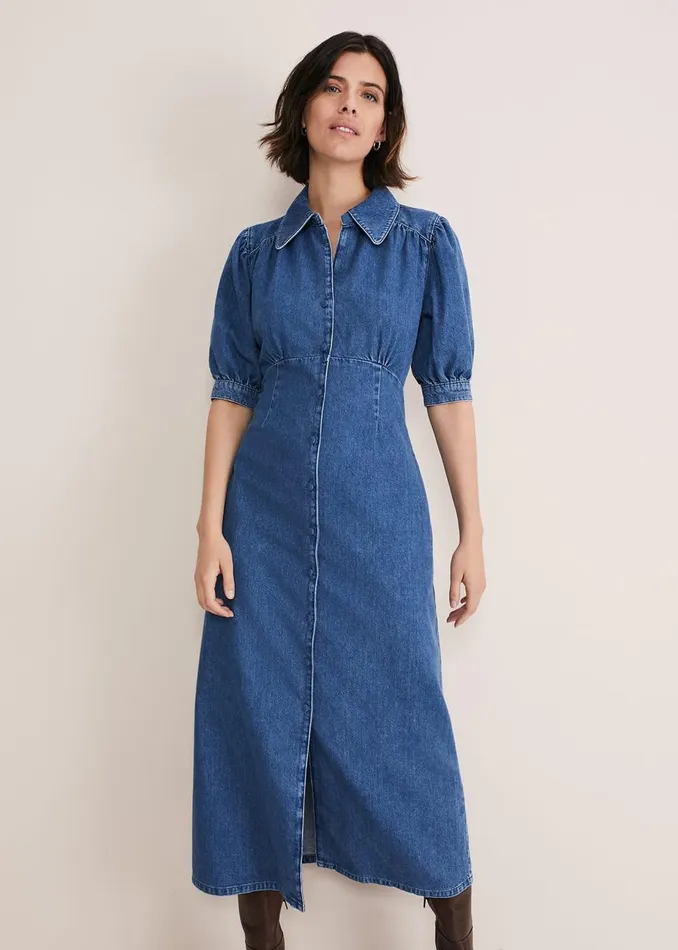 Women Phase Eight Day Dresses Cosette Denim Midaxi Dress Blue