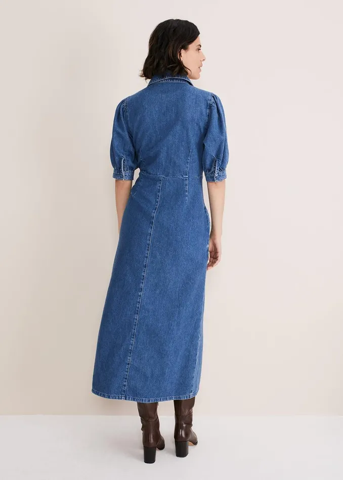 Women Phase Eight Day Dresses Cosette Denim Midaxi Dress Blue