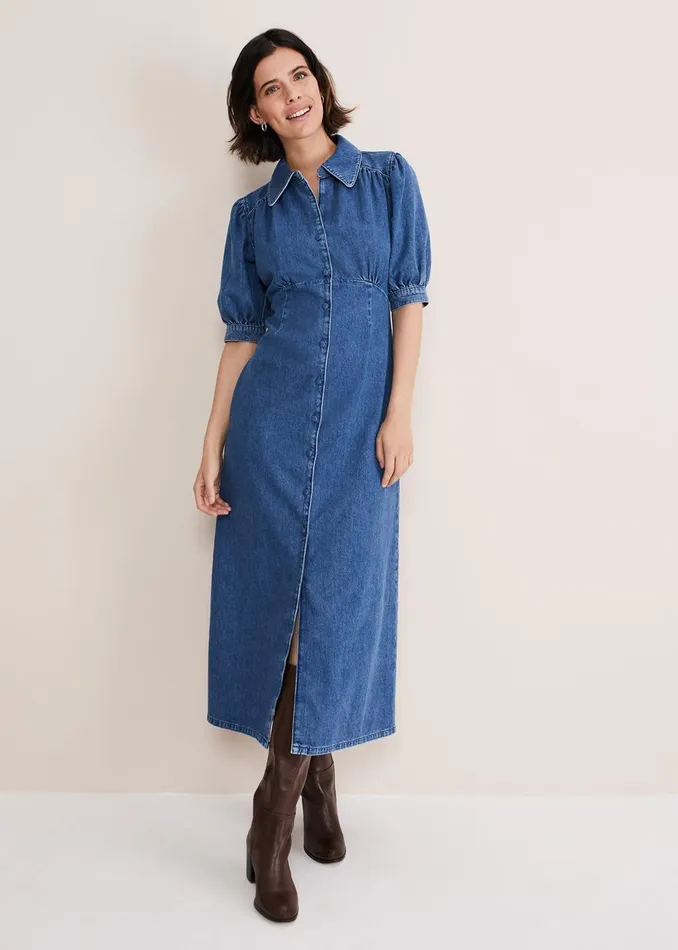 Women Phase Eight Day Dresses Cosette Denim Midaxi Dress Blue