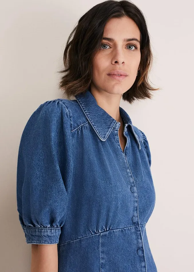 Women Phase Eight Day Dresses Cosette Denim Midaxi Dress Blue