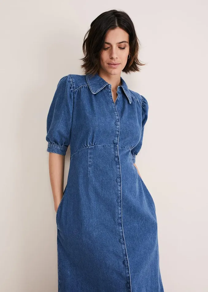 Women Phase Eight Day Dresses Cosette Denim Midaxi Dress Blue
