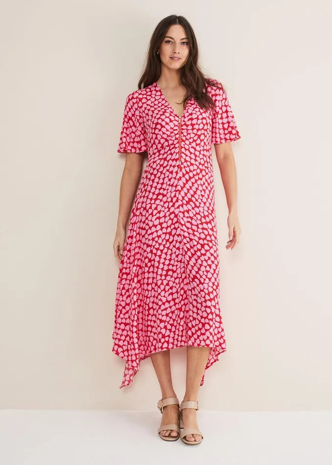 Women Phase Eight Day Dresses Darcie Heart Midi Dress Pinkred