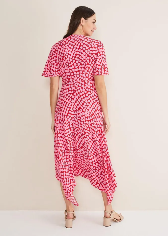 Women Phase Eight Day Dresses Darcie Heart Midi Dress Pinkred