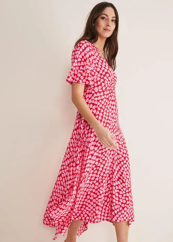 Women Phase Eight Day Dresses Darcie Heart Midi Dress Pinkred