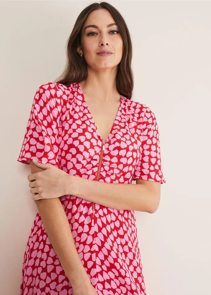 Women Phase Eight Day Dresses Darcie Heart Midi Dress Pinkred