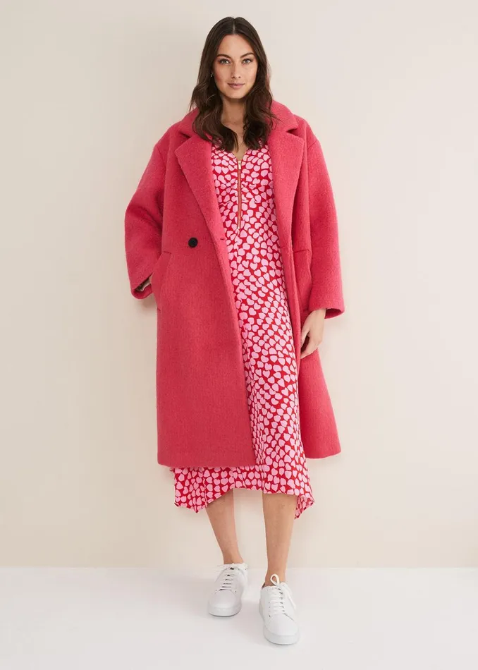 Women Phase Eight Day Dresses Darcie Heart Midi Dress Pinkred