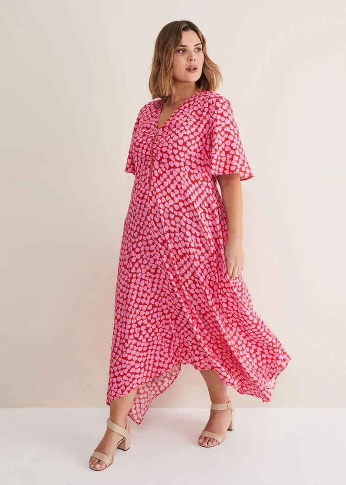 Women Phase Eight Day Dresses Darcie Heart Midi Dress Pinkred