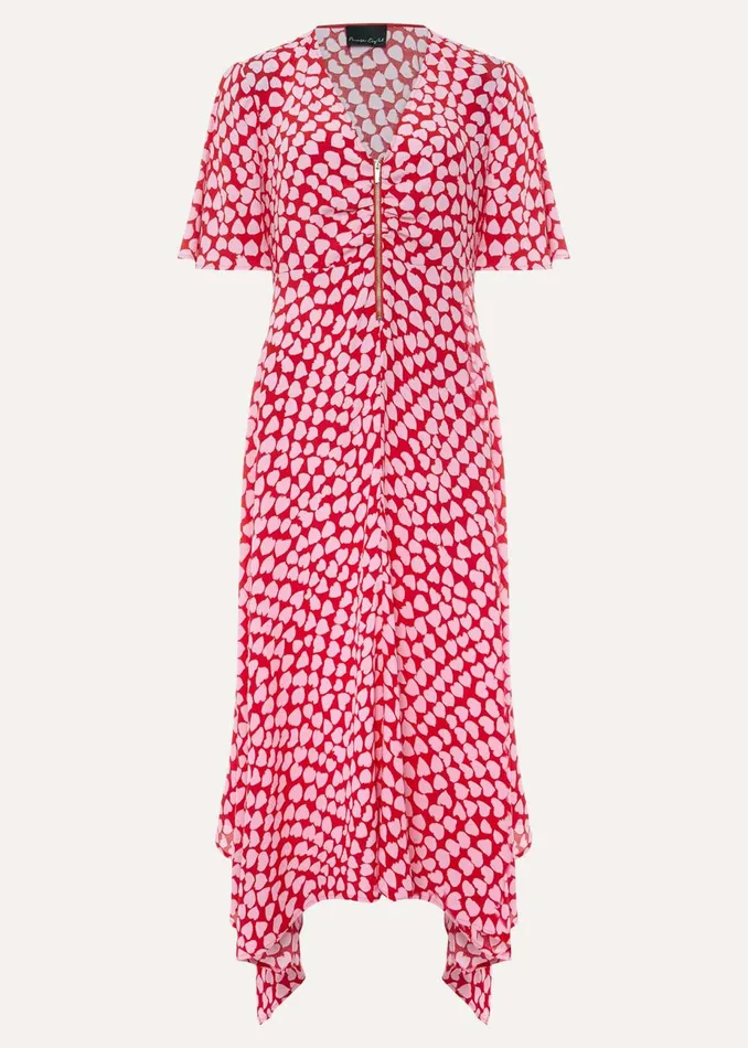 Women Phase Eight Day Dresses Darcie Heart Midi Dress Pinkred
