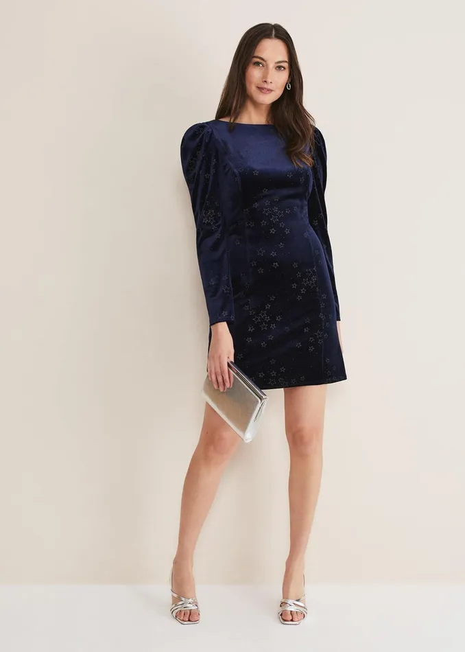 Women Phase Eight Day Dresses Daria Velvet Star Dress Midnightpewter